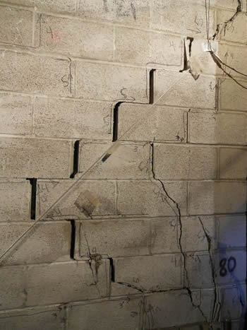 Masonry wall damage after destructive testing